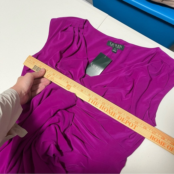 Lauren Ralph Lauren Faux Wrap Ruched Sleeveless Dress Size 10 Purple Z - Picture 7 of 7